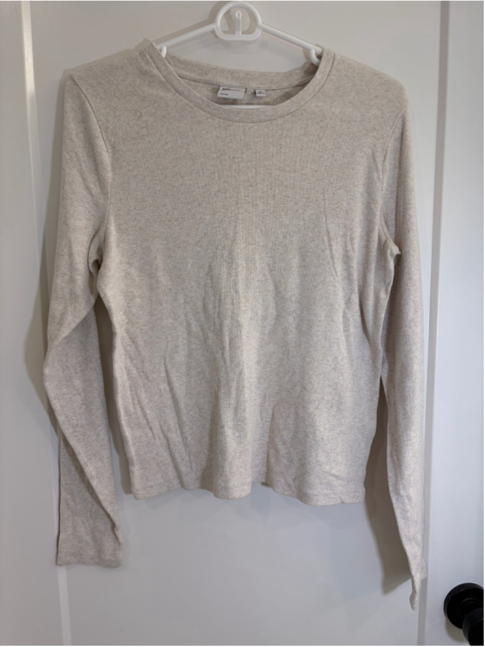 Aritzia TNA HomeStretch Ribbed Long Sleeve Crewneck Tee Oatmeal Heather Size XL